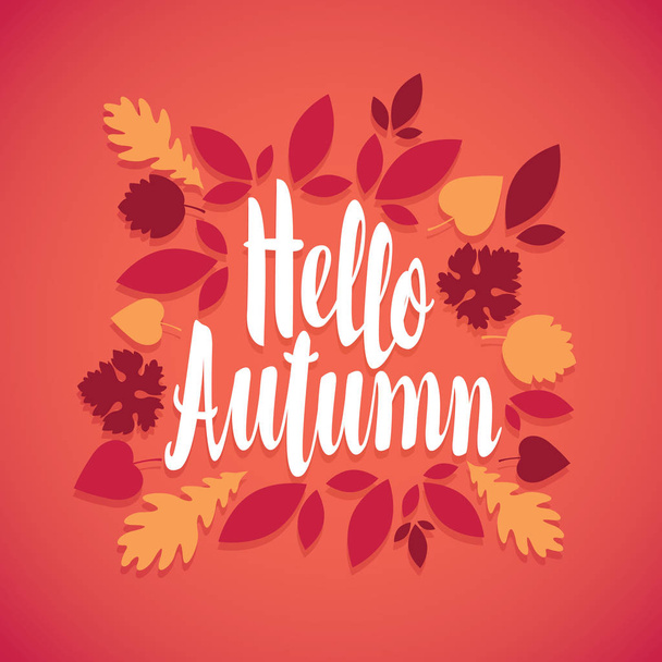 inscription Hello Autumn in a frame of leaves - Vector, Image