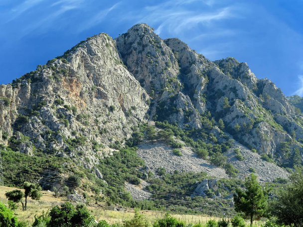 High rock mountains over blue sky background - Photo, Image
