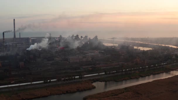 Blast furnaces on the seashore and river. Evening time - Footage, Video