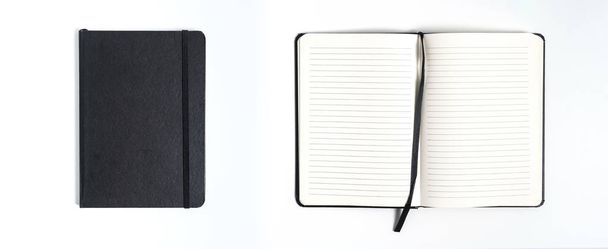 zwart notitieboekje op witte achtergrond met uitknippad - Foto, afbeelding