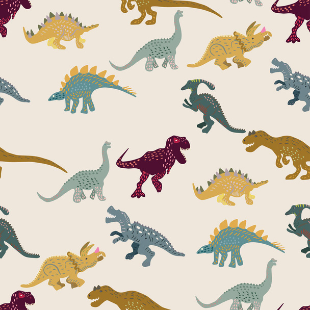 Colourful predators seamless pattern on brown background - Vector, Image