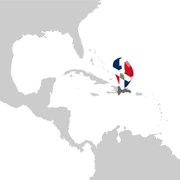 Positionskarte der Dominikanischen Republik auf der Karte Mittelamerika. 3d Dominikanische Republik Flagge Karte Marker Standort Pin. hochwertige Karte der Dominikanischen Republik. Vektorabbildung eps10. - Vektor, Bild