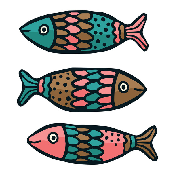 Ilustração padrão bonito do vetor do peixe. Clipart decorativo da vida marinha
.  - Vetor, Imagem