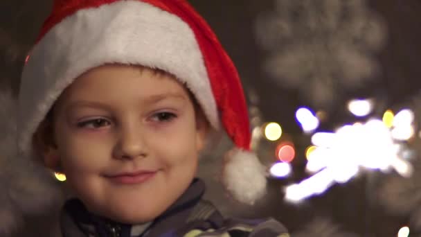 Boy With Bengal Fire. Christmas. - Materiał filmowy, wideo