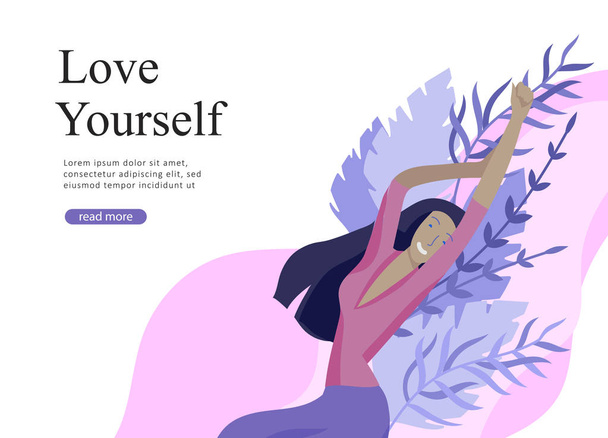 Дизайн веб-страниц искушает красотой, мотивация мечты, Международный женский день, концепция феминизма, власть девочек и права женщин, векторная иллюстрация для веб-сайта
 - Вектор,изображение