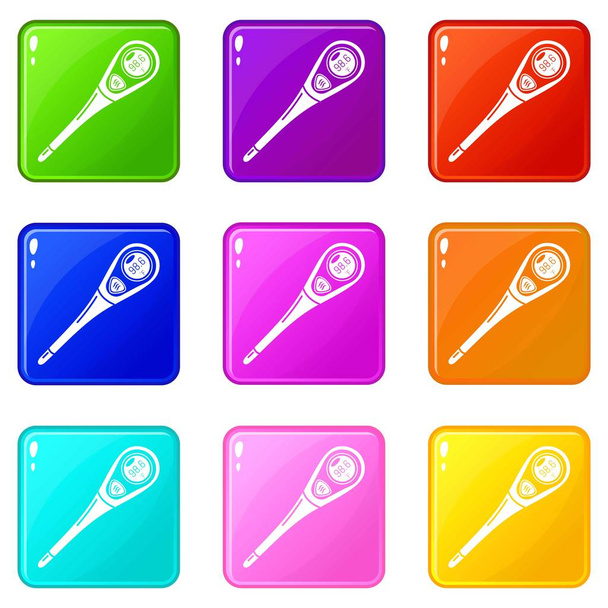Set de iconos de termómetro de diagnóstico 9 colección de colores
 - Vector, imagen