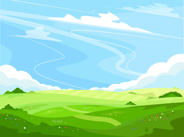 緑の丘と農村風景 - ベクター画像