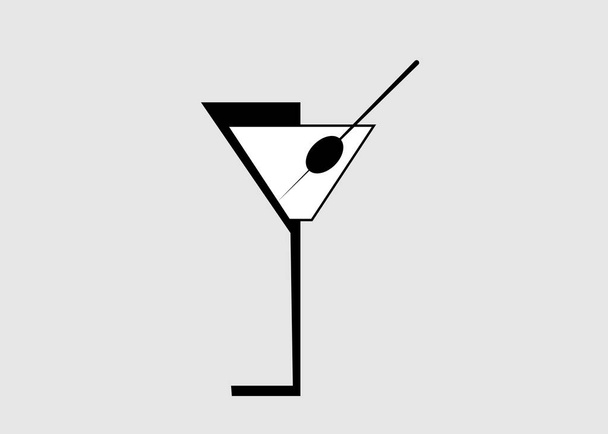 menü kapağı için zeytin ile kokteyl martini cam, vektör logosu izole veya beyaz arka plan  - Vektör, Görsel