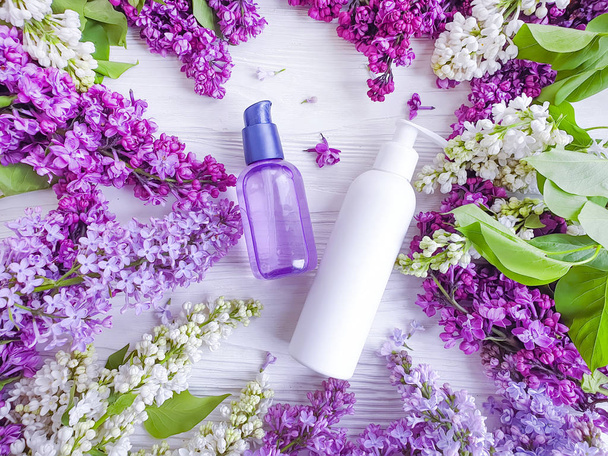 cream cosmetic beautiful flower lilac - Photo, Image