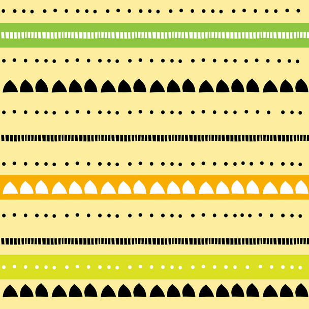 γραμμές ρίγες τελείες μοτίβο Μπόχο του σκίτσο χωρίς ραφές κεραμίδι, κίτρινο πράσινο πορτοκαλί μαύρο εικόνα διάνυσμα. ριγέ γεωμετρικό εθνικό στολίδι για την κλωστοϋφαντουργία, επαναλαμβανόμενη - Διάνυσμα, εικόνα