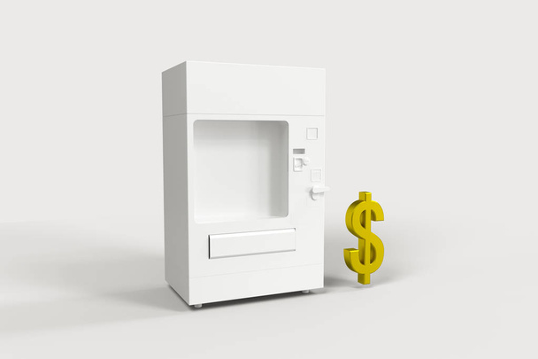 Biały model automatu i modelu pieniężnego, renderowanie 3D. - Zdjęcie, obraz
