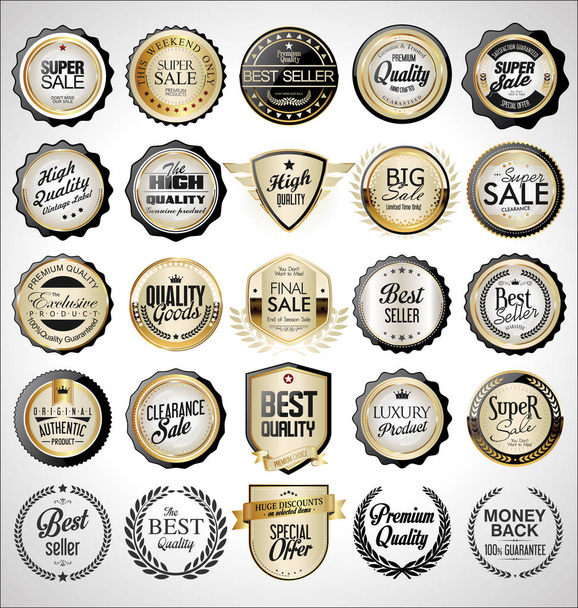 Collection of golden retro vintage badges and labels - Vektör, Görsel