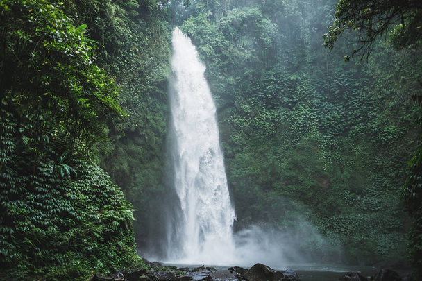 Potężny wodospad nung-nung Bali w lesie deszczowym. - Zdjęcie, obraz