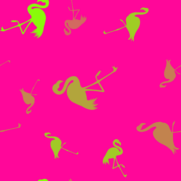 Seamless flamingo pattern vector illustration. Pink flamingos pattern neon green background.  Summer Wallpaper Background, Cartoon Vector illustration. - Vector, Image
