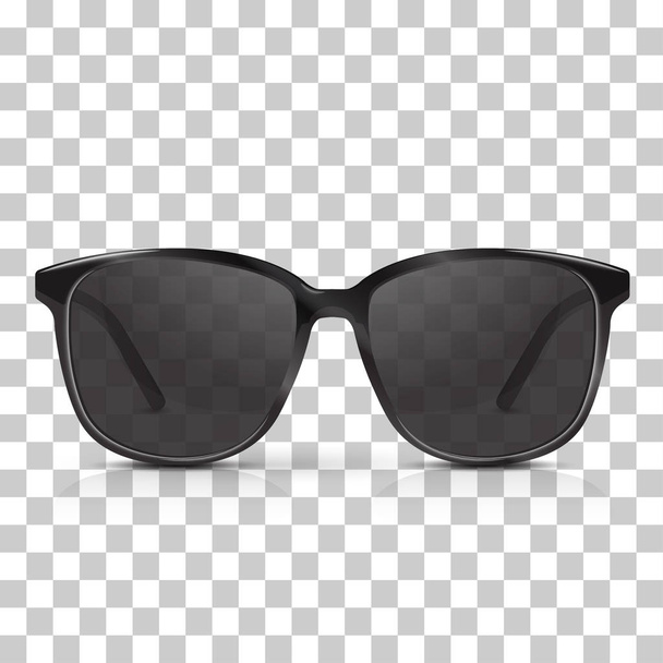 Vector realistic dark sunglasses isolated on transpatrent background. Modern trendy eyeware. - Vector, Image