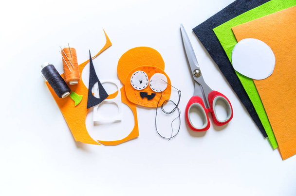 Workshop pumpkin halloween handmade felt. Materials for embroidery and diy. - Fotó, kép