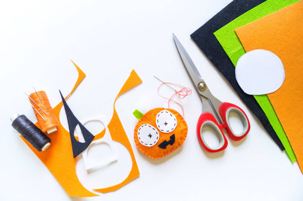 Workshop pumpkin halloween handmade felt. Materials for embroidery and diy. - Fotó, kép