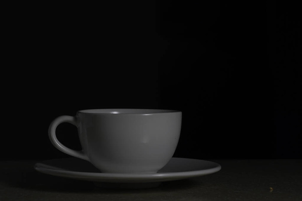 white cup of coffee in morning, closeup - Φωτογραφία, εικόνα