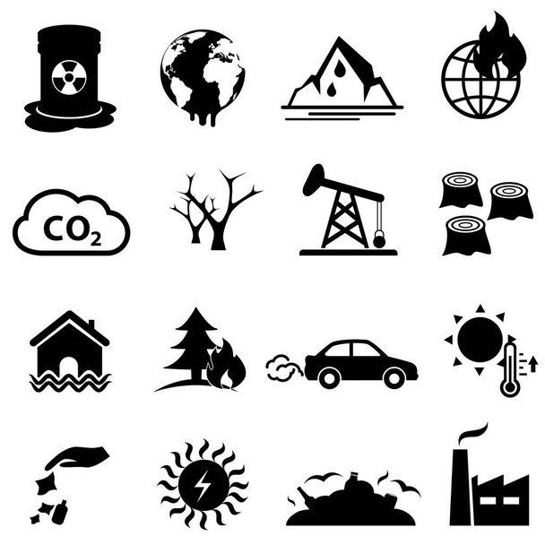 Набор значков глобального потепления и изменения климата
 - Вектор,изображение