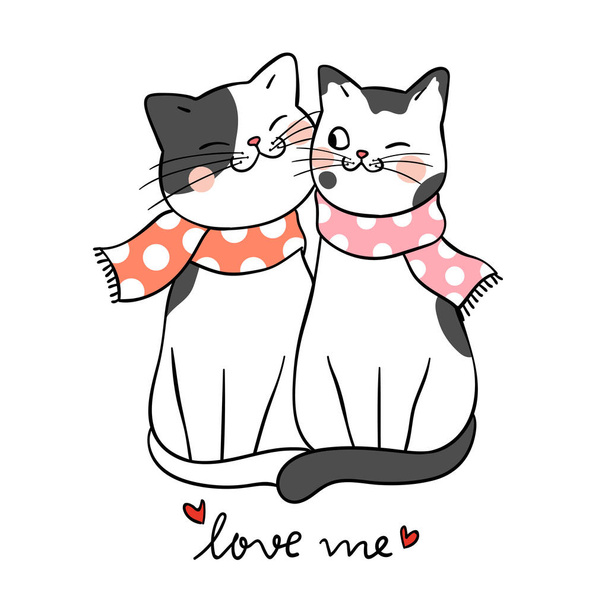 Το να αγαπάς δύο γάτες με γράμματα με αγαπά. Απεικόνιση διανυσματικών φορέων - Διάνυσμα, εικόνα