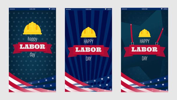 Happy Labor Day für das Design des Handy-Bildschirms. USA Tag der Arbeit vertikale Textur Hintergrund. Happy Labor Day Feiertagsbanner mit Nationalflagge der Vereinigten Staaten.  - Vektor, Bild