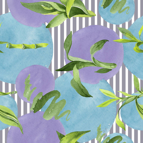Bamboo green leaves. Watercolor background illustration set. Seamless background pattern. - Photo, Image