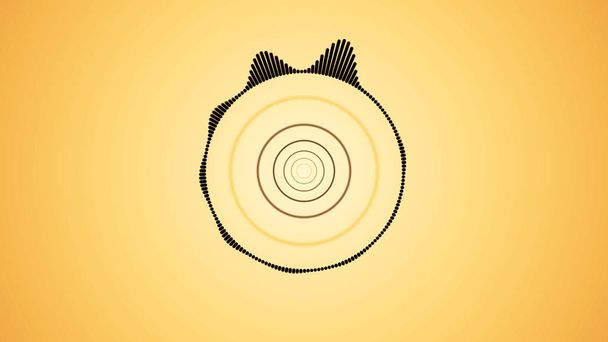 Abstract circular spinning spectral wave design, black vibrations on yellow background, seamless loop. Animation. Abstract visualization of music beat. - Photo, Image