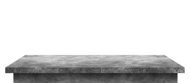 Mesa de cimento vazia com padrão de pedra isolada em fundo branco puro. Mesa de concreto e placa de exibição prateleira com piso perspectiva. (Caminho de recorte
 ) - Foto, Imagem