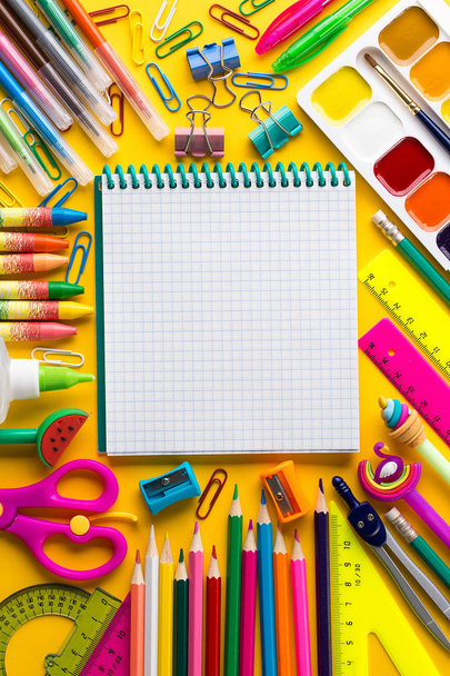 School notebook and various stationery. Education concept. - Photo, Image