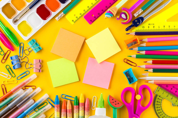 School office supplies on a desk with copy space - Photo, Image