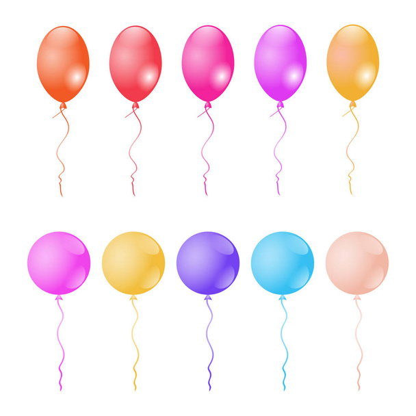 Σύνολο από πολύχρωμα μπαλόνια που απομονώνονται σε λευκό φόντο. - Διάνυσμα, εικόνα
