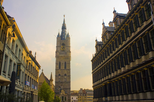 Belfort tower in Old Town of Ghent, Belgium - 写真・画像