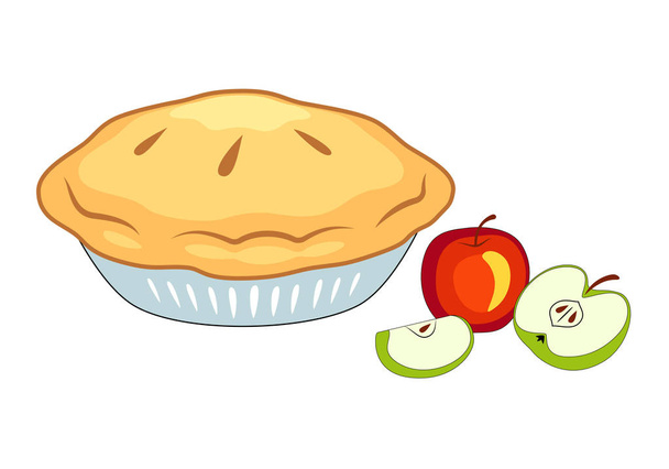 Sváteční koláč. Koláč na desku a jablka – ilustrace. - Vektor, obrázek