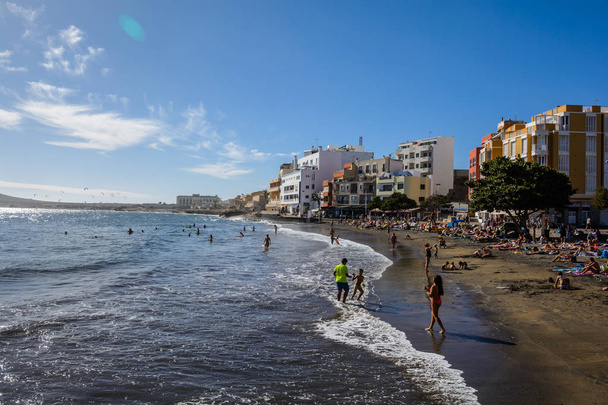 The beach, promenade, the beautiful town of EL Medano. Kitesurfing, El Medano, Tenerife, Spain. - Photo, Image