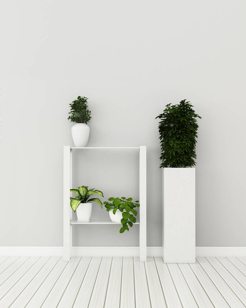 Empty room with flowerpot and white shelf .Relax space in dom - Photo, Image