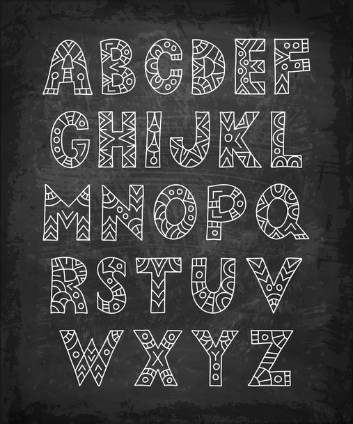 Letters with a tribal ornament. Vector alphabet in ethnic style. Zenart. - Vektor, obrázek
