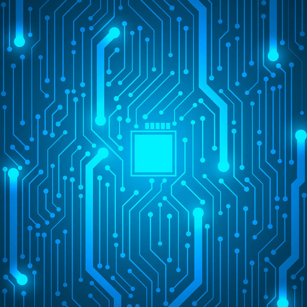 Microchip technologie achtergrond, blauwe printplaat patroon - Vector, afbeelding