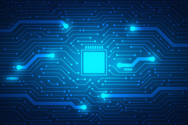 マイクロチップ技術背景、青色回路基板パターン - ベクター画像