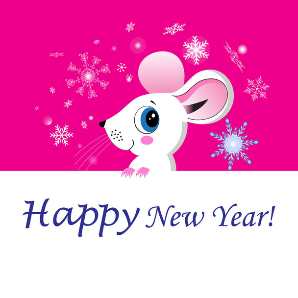 Tarjeta de felicitación vectorial de Año Nuevo con divertido ratón de vacaciones
 - Vector, Imagen
