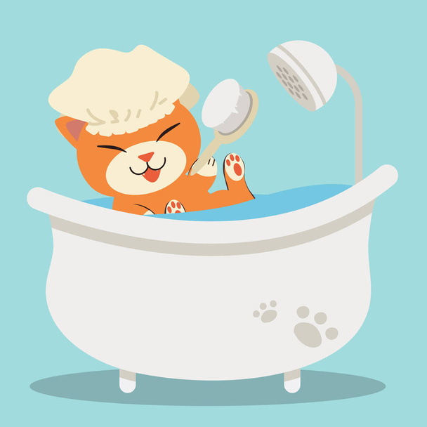 Gato feliz tomando un baño - Vector
 - Vector, Imagen