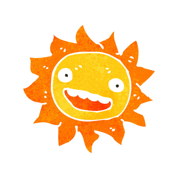 Retro cartoon zon met gezicht - Vector, afbeelding