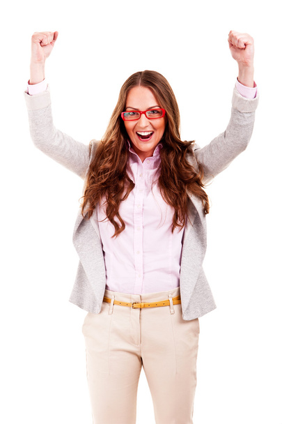 Feliz ganador. éxito mujer de negocios celebrando gritando
 - Foto, imagen