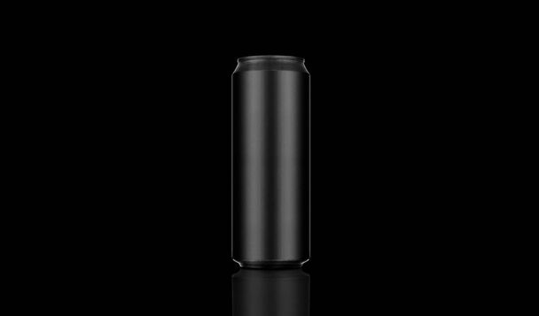 Aluminum black can mockup isolated on black background. 500ml  - Foto, Imagem