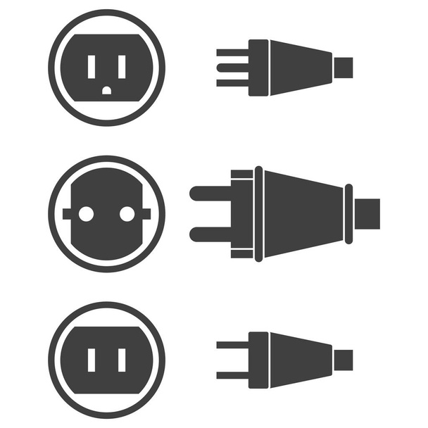 Iconos de enchufes eléctricos y tomas de corriente tres tipos. Vector sobre fondo transparente
. - Vector, Imagen