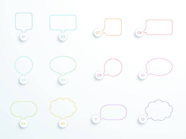 Vector Outline Colorful Speech Bubbles Number 1 to 12 - Vettoriali, immagini