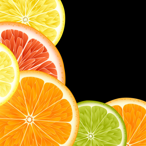 Vector background for design with fruits of an orange, a lemon, grapefruit and Lima - Vector, Image