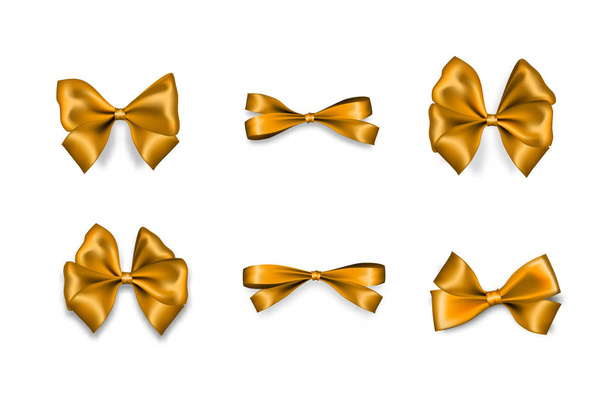 Holiday satin gift bow knot ribbon golden - Vector, Image