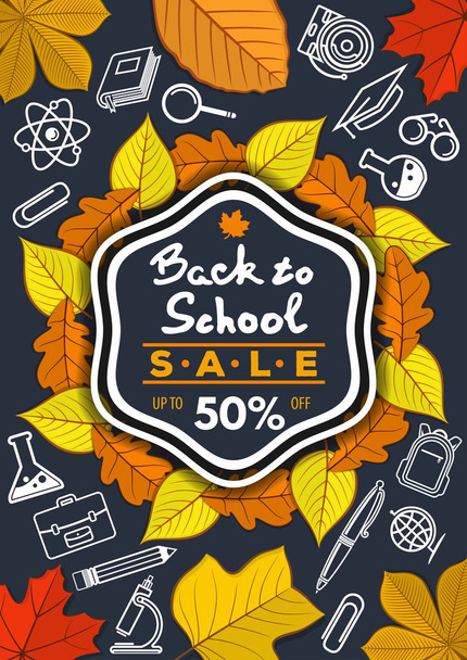 Back to School Sale poster with autumn leaves - Vector, Image