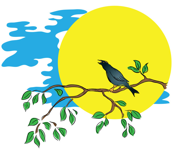 ptak na gałęzi - Wektor, obraz