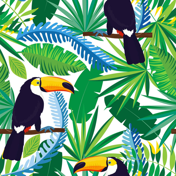 tropical pattern with toucan birds - Вектор,изображение